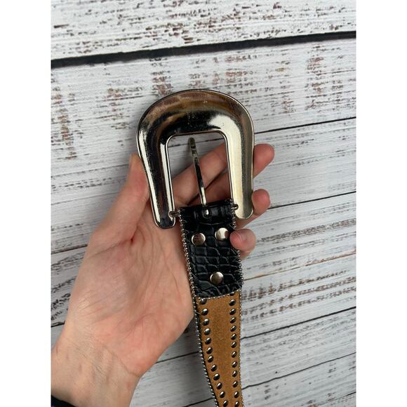 Blazing Roxx Black Studded Rhinestone Belt Cowgirl Western Medium Bling Leather - Picture 4 of 6